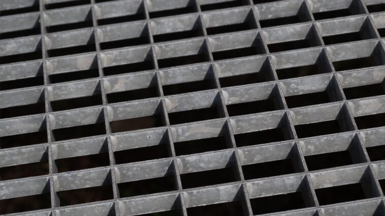 grating, metal construction, zinc plated, gray, structure, cover, footrest